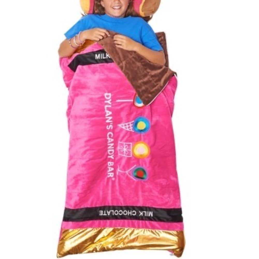 Dylan’s Candy Bar pink velour chocolate bar sleeping bag 33x60